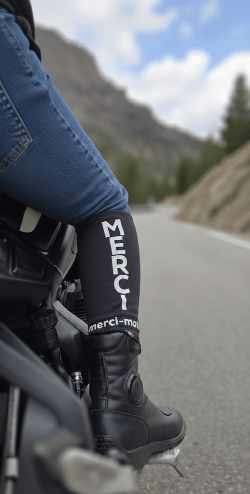 Jambière moto blanche réfléchissante – Merci - Moto, fabriquée en France - Merci - moto